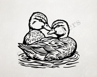 Ducks Beak-to-beak In Love Partial Embrace In A Pond St. Valentine's Day Romantic Outline Art Transparent PNG+SVG Fun Digital