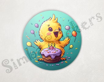 Jubilant Chick Behind Birthday Cake With Candles And Balloons PNG+SVG Fun Digital Sticker Domestic Poultry Bird Farm Animal