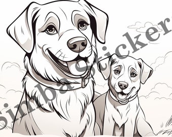 10-pack  Dogs Digital Colouring Page Vector Illustration SVG Images Wild Animal Digital Art Black-and-white Puppy Coloring Page Drawing