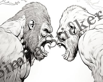 10-pack Gorillas Colouring Page Vector Illustration SVG Images Wild Animal African Forest Jungle Digital Art