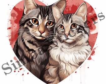 10-pack Egyptian Mau Cats Kittens In Love St. Valentine's Day Romantic PNG Image Set Domestic Pet Animal Digital Art Images