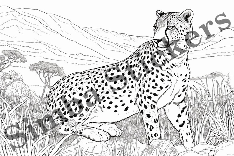 25pack Cheetahs Digital Colouring Page Vector Illustration SVG Images