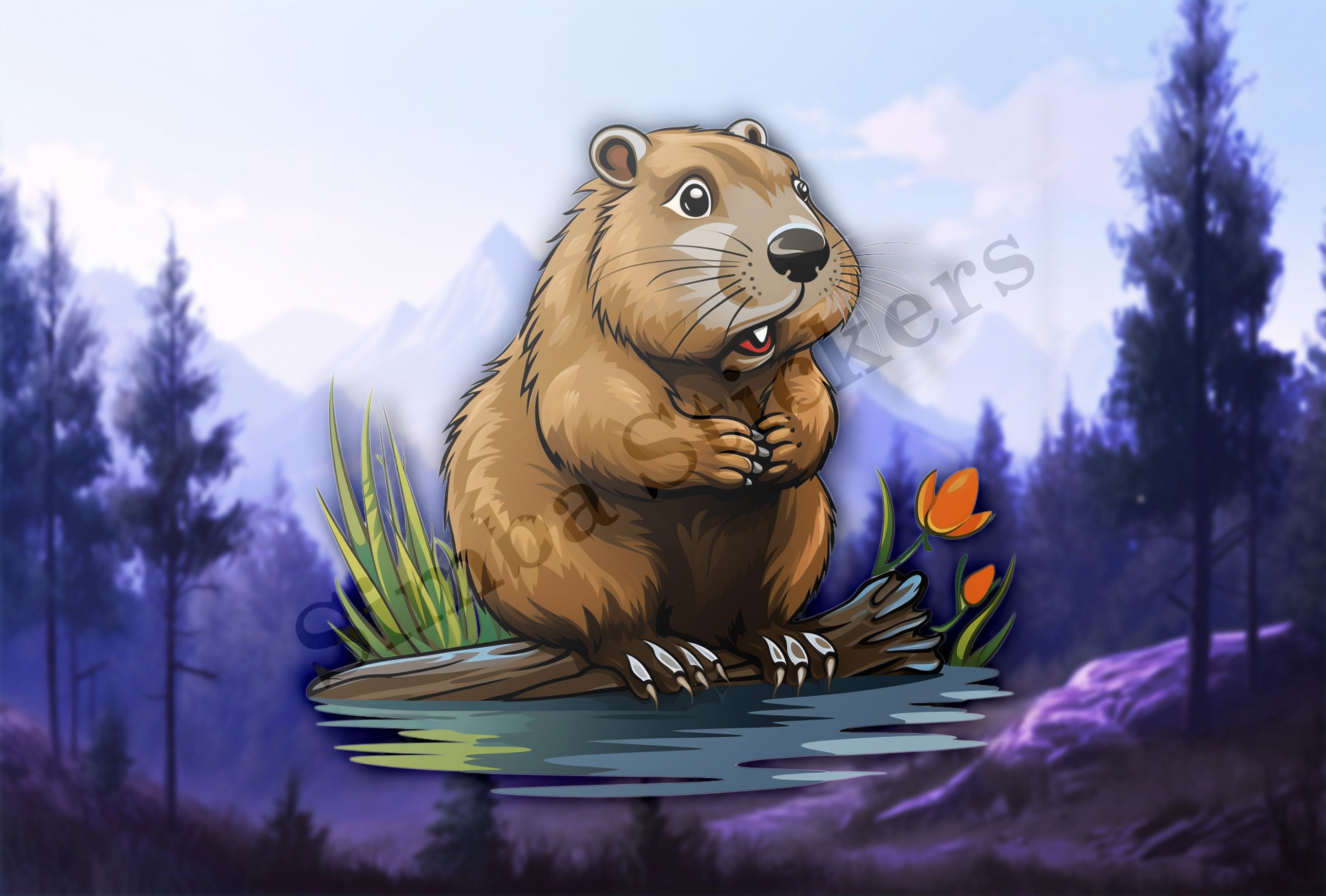 Beaver Digital Sticker PNGSVG Fun Cartoon Sticker Rodent Sticker Wild ...