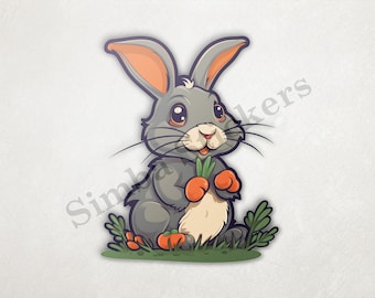 Bunny Rabbit Eating A Carrot PNG+SVG Transparent Background Digital Art Domestic Farm Animal Clipart Sticker Image