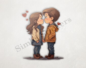 Boy And Girl Sweetly In Love, Rosy Cheeks PNG+SVG Transparent Background Digital Art Sticker Image