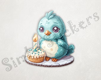 Melancholic Chick About To Blow Out Birthday Candle PNG+SVG Fun Digital Sticker Domestic Poultry Bird Farm Animal