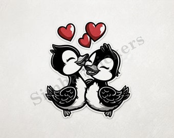 Ducklings In Love Beak-to-cheek Romantic Hearts Above Them St. Valentine's Day Romantic Outline Art Transparent PNG+SVG Fun Digital