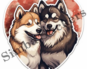 10-pack Akita Dogs  In Love St. Valentine's Day Romantic PNG Image Set Domestic Pet Animal Digital Art Images
