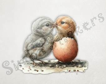 Chicks Beak-to-beak Love At First Sight St. Valentine's Day Romantic PNG+SVG Fun Digital Sticker Domestic Poultry Bird Farm Animal