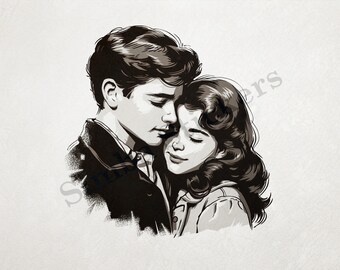Young Couple In Warm Embrace  Outline Art PNG+SVG Transparent Background Digital Art  Sticker