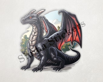 Black Dragon In The Forest Transparent Background PNG+SVG Digital Sticker Image Art