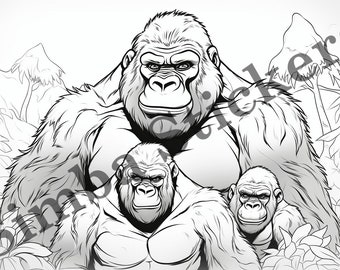 25-pack Gorillas Colouring Page Vector Illustration SVG Images Wild Animal African Forest Jungle Digital Art