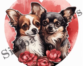 10-pack Chihuahua Dogs In Love St. Valentine's Day Romantic PNG Image Set Domestic Pet Animal Digital Art Images