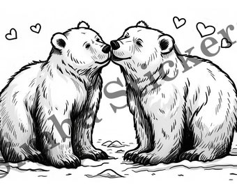 10-pack Bears In Love  Romantic St. Valentine's Day Colouring Page Vector Illustration SVG Images Wild Animal Digital Art