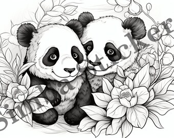 10-pack Giant Panda Bears In Love Romantic St. Valentine's Day Colouring Page Vector Illustration SVG Images Wild Animal Digital Art