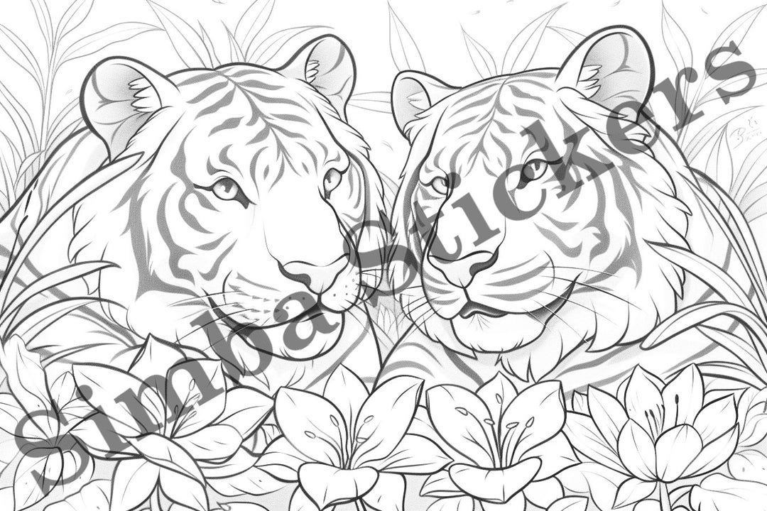 10-pack Tigers in Love St. Valentine's Day Romantic Colouring Page ...