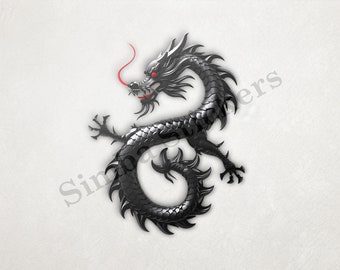 Black Chinese Dragon Fantasy Animal Transparent PNG+SVG Digital Sticker Image Art