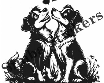 10-pack Dogs Dogs In Love St. Valentine's Day Romantic Outline Art PNG Image Set Domestic Pet Animal Digital Art Images