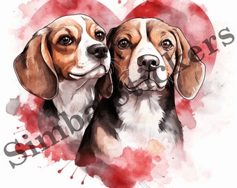 Beagle Dogs in Love PNG Clipart Set, Valentine's Day Digital Art
