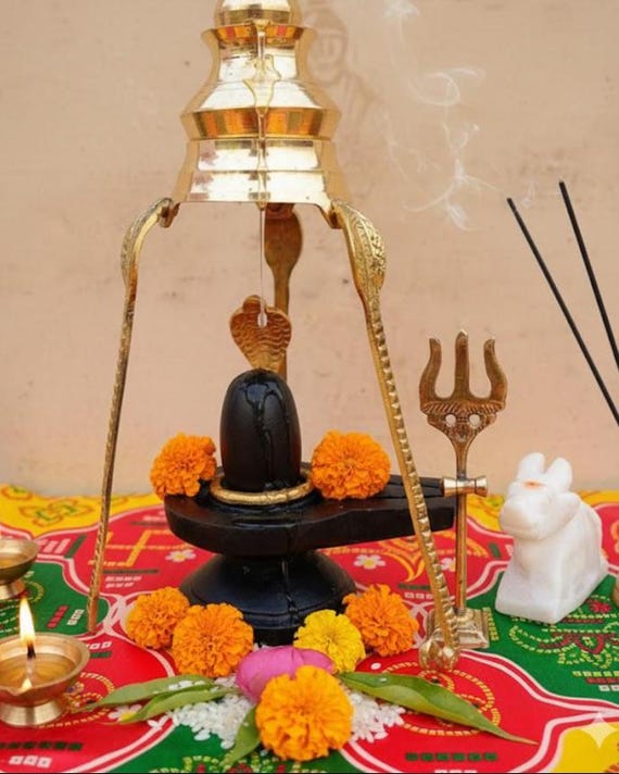 Shiva Lingam and Trishul シヴァ インド Superfine Brass Shiva Lingam With Trishul & Naga Shivling for