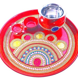 Handcrafted Red Puja Thali: Indian Wedding Ceremony Decor