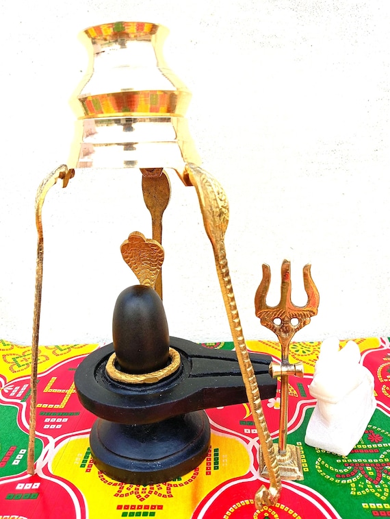 Black Narmada Stone Shivligam, Shivling, With Original Brass