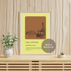 Girl Dinner Printable Wall ART Trendy keukendecor voor wijnliefhebbers Esthetische roze prints Vintage Bar Cart - plaats tafel - Fruit en wijn