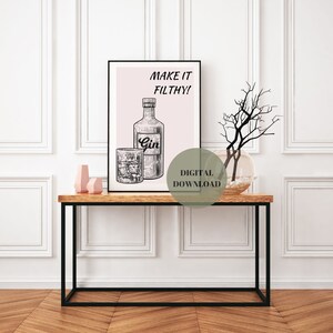 Gin Print Gin Poster Bar Cart Printable Alcohol Poster Retro Cocktail Print Bar Cart Posters College Apartment Wall Art - Printable wall art
