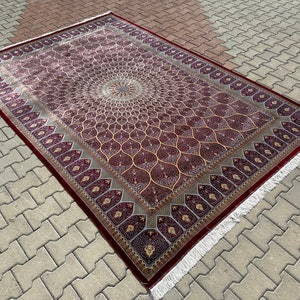 7x10 Red Bamboo Silk Rug: Handcrafted Persian Style Carpet
