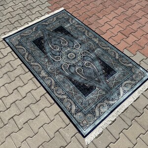 4x6 Turkish Bamboo Silk Rug: Navy Blue Carpet