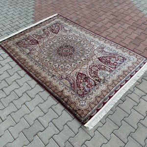 5x8 Classic Design Red Silk Rug, 5x8 Area Rug, Persian Silk Rug,Top Quality Silk Rug,Turkish Silk Carpet,For Living Room Rug,Bamboo Silk Rug