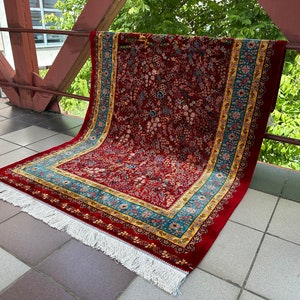 Pure Silk Rug, 4x6 Area Rug, High Quality Silk Rug, Red Rug, Oriental Silk Rug, 4x6 Carpet, Rug For Gift, Silk Rug, Gift For Here,Unique Rug