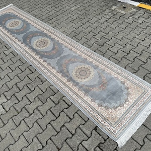 Cream Bamboo Silk Runner Rug: 3x13 Persian Hallway Carpet