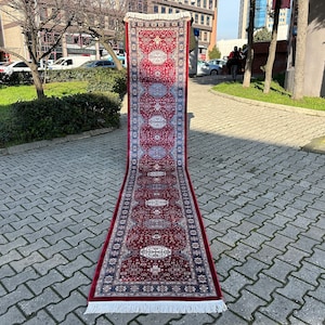 Ethnic Turkish Runner Rug: 3x13 Bamboo Silk Hallway Carpet