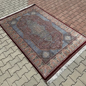 5x7 Red Silk Rug, 5x7 Area Rug, Persian Silk Rug, 5x7 Hight Quality Silk Rug, Classic Silk Rug, 5x7 Traditional Silk Rug,5x7 Unique Silk Rug