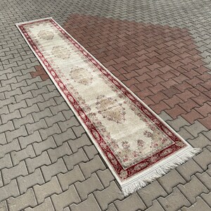 Red Cream Bamboo Silk Runner Rug: Hallway Carpet (3x13)