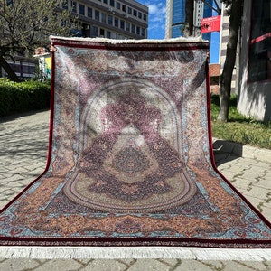 Red Bamboo Silk Rug: 5x8 Anatolian Style, Machine Made