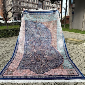 Tree Of Life Blue Silk Rug - 7x10 Bamboo Silk Carpet