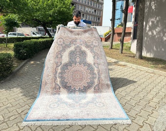 Alfombra de seda de Anatolia de 5x8, alfombra turca, alfombra de seda de bambú %100, alfombra de seda única, alfombra de 5x8, alfombra para regalo, alfombra de seda de alta calidad, alfombra de área de seda de 5x8