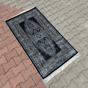 3x5 Navy Blue Persian Rug: Bamboo Silk Small Area Rug