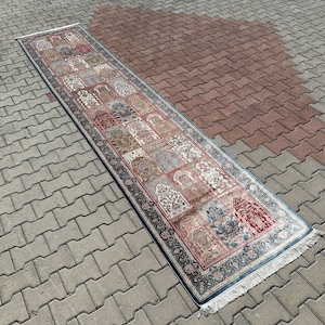 3x13 Turkish Silk Runner Rug: Palace Design Hallway Carpet