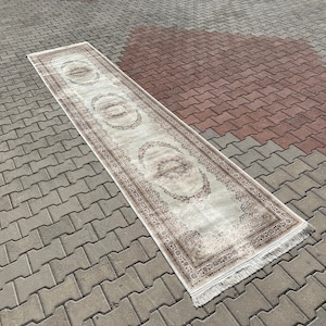 3x13 Bamboo Silk Turkish Runner Rug: Traditional Hallway Carpet
