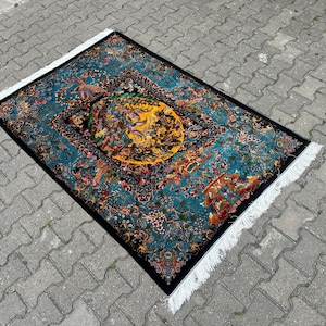4x6 Pure Silk Rug, Area Rug, Oriental Silk Rug, Multicolor Silk Rug,4x6 Traditional Silk Rug,4x6 Carpet,Rug For Gift,Unique Silk Rug,4x6 Rug