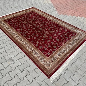 7x10 Red Bamboo Silk Rug: Oriental Turkish Style
