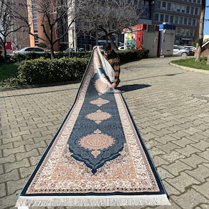 Bamboo Silk Runner Rug: Traditional Turkish Hallway Carpet (3x13)