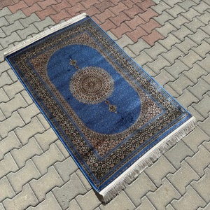 3x5 Medalion Design Silk Rug, 3x5 Small Silk Rug, 3x5 Blue Silk Rug,Persian Silk Rug,Hight Quality Silk Rug,3x5 Area Rug,Super Fine Silk Rug