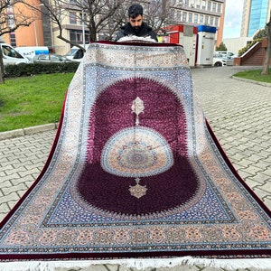 7x10 Dark Red Bamboo Silk Rug: Traditional Turkish Carpet