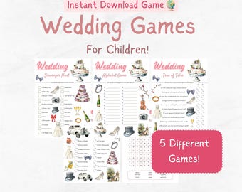 Pacote de jogos de casamento | Jogos de casamento para crianças | Jogos infantis para o seu grande dia | Jogos de casamento divertidos para imprimir | Jogos nupciais para convidados