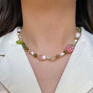 Raspberry Garden Necklace, Freshwater Pearl Necklace image 2