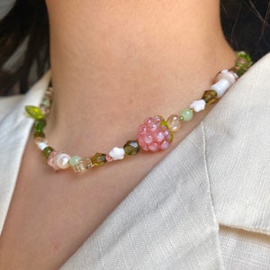Raspberry Garden Necklace, Freshwater Pearl Necklace image 1